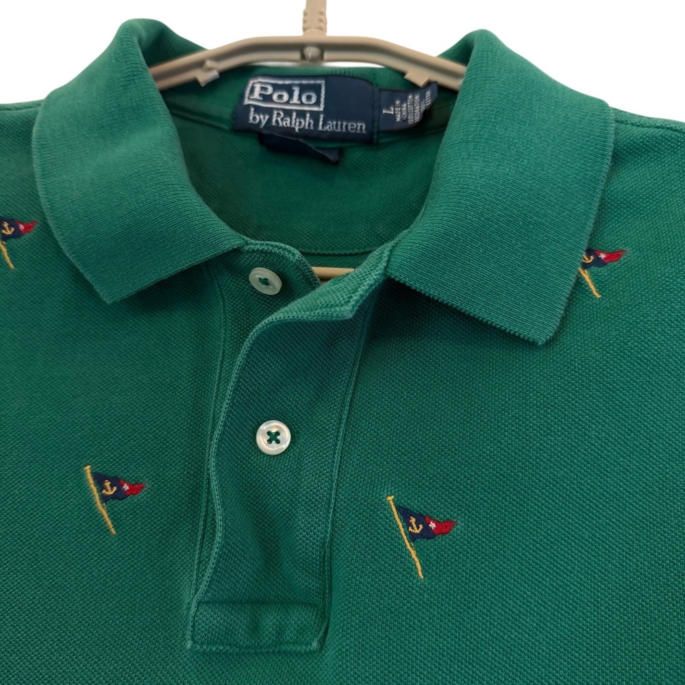 Polo Ralph Lauren Green Nautical Flag Embroidered Shirt Custom Fit Large READ